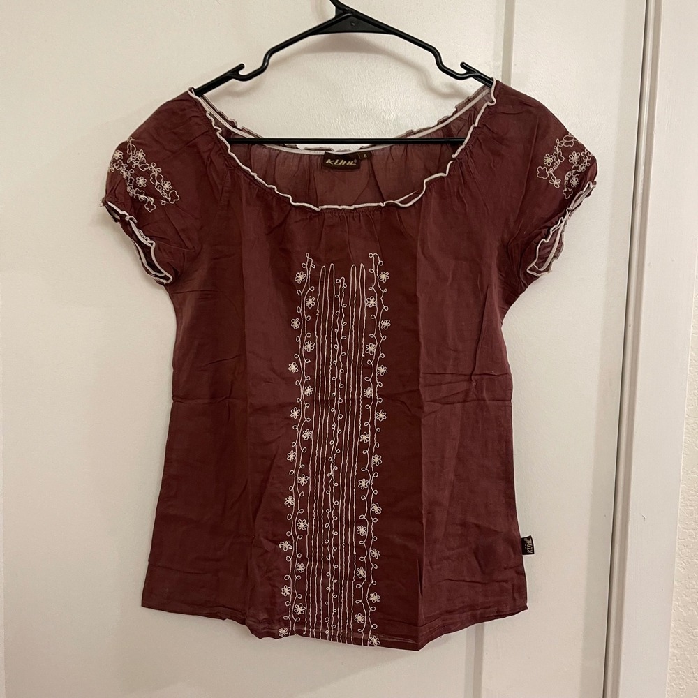 Kuhl Brown Cottagecore Gauzy Cotton Blouse Fall Sheer Lightweight